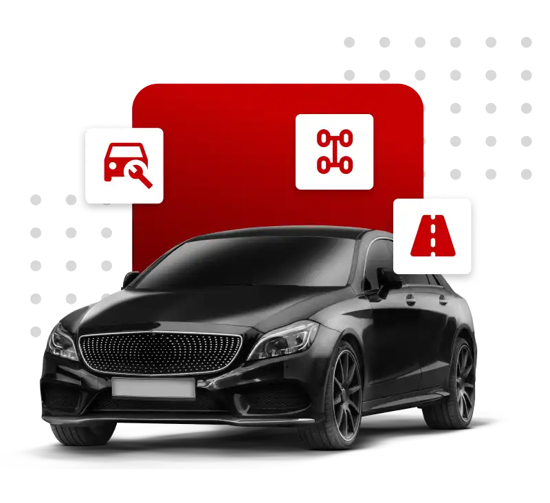 Black used vehicle warranty inspection graphic for America’s Xtreme Auto