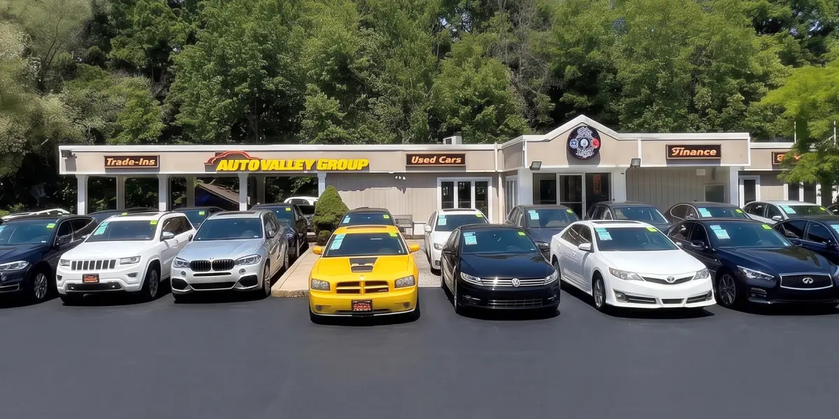 Wide shot of the Auto Valley Group lot on Milford Rd