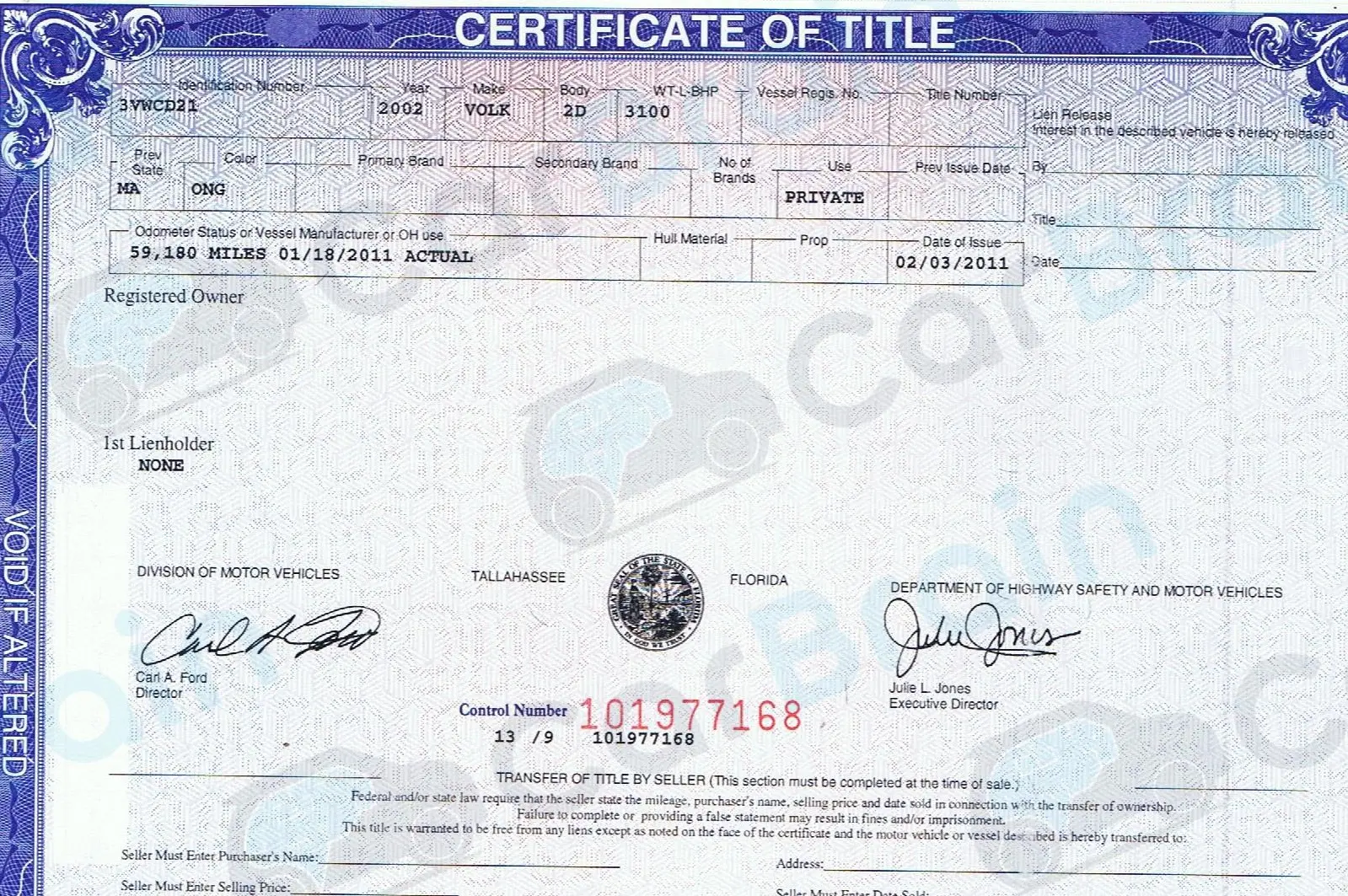 original cetificate of title florida