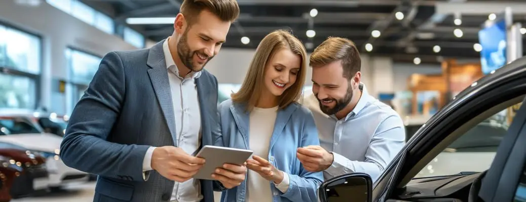 A young couple buying a car.