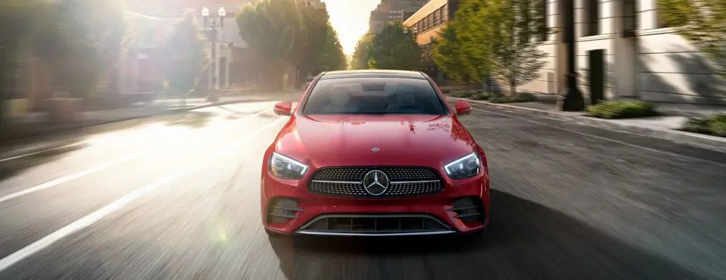 A Mercedes E Class sedan on the road.