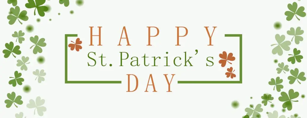 St. Patrick's Day greeting card with frame of clover leaves on a white background. Can be used as invitation, banner, flyer. Festive spring theme. National Spring Festival of Ireland.