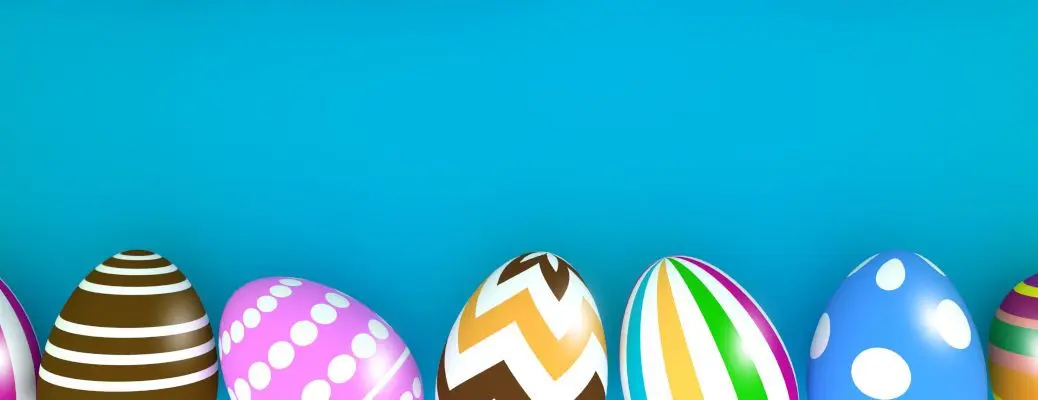 An image of Easter eggs against a blue background