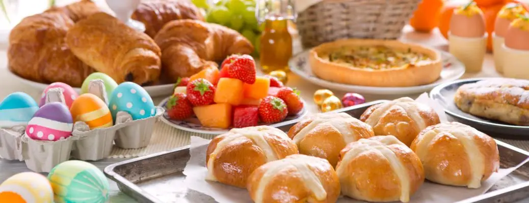 A spread of food for Easter brunch.