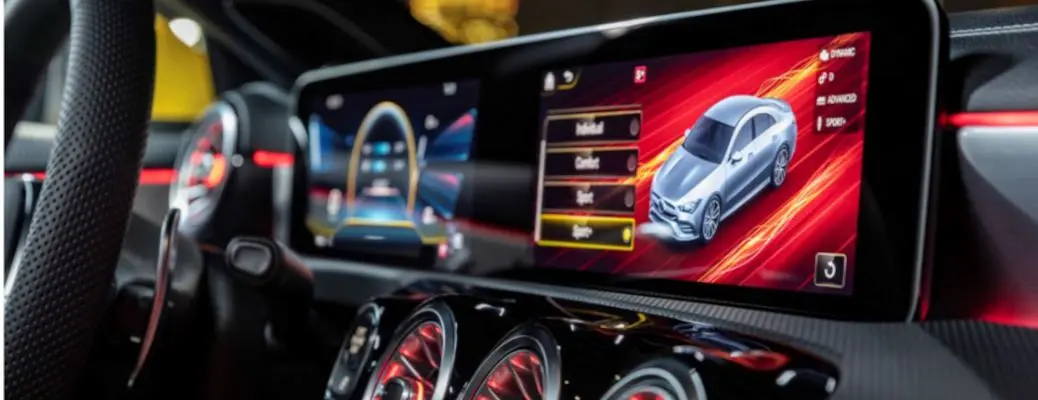 The infotainment system in the 2020 Mercedes AMG CLA 35.