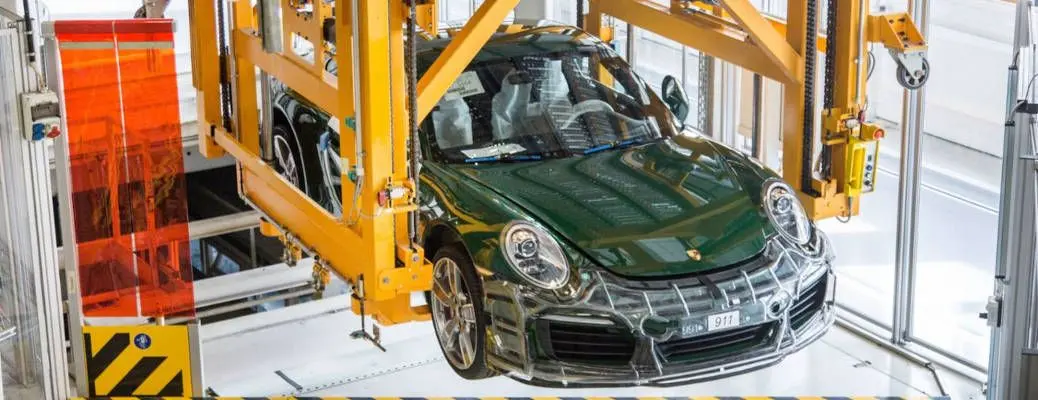The millionth Porsche 911 being manufactured.