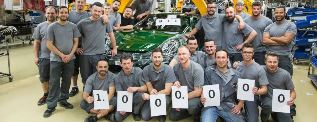 The millionth Porsche 911 being manufactured.