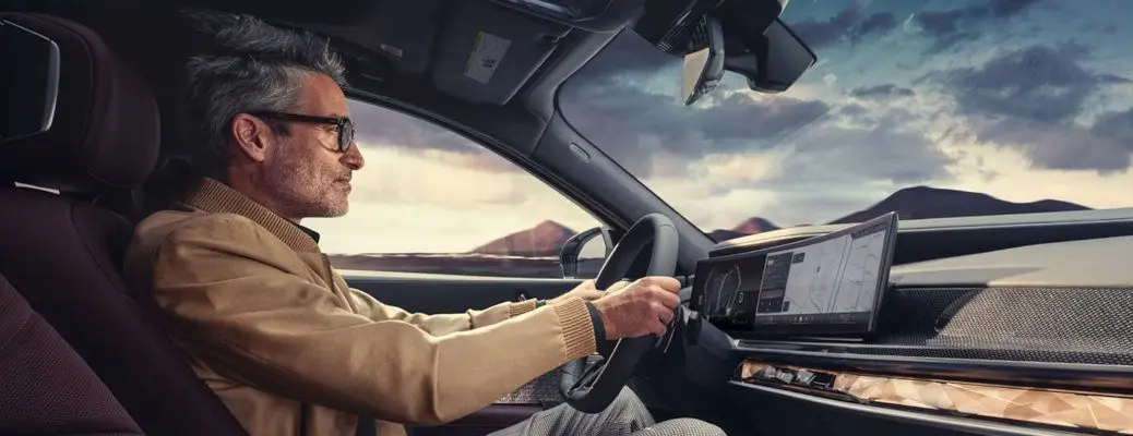 A view of the cockpit of a BMW with BMW iDrive.