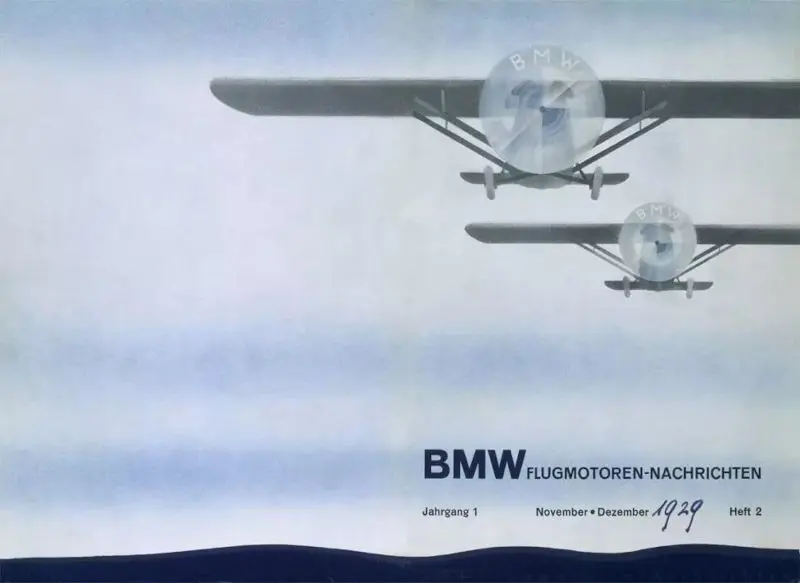 1929 BMW Ad with Blue and White Logo Integrated into Airplane Propellers