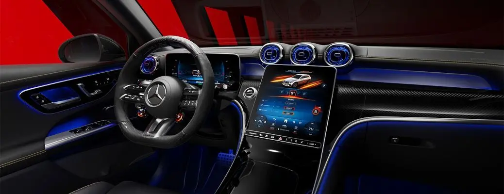 The dashboard, displays, and controls in the GLC AMG Mercedes.