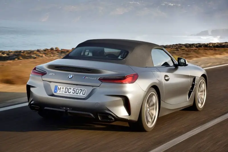 A rear exterior shot of the 2019 BMW Z4 convertible.