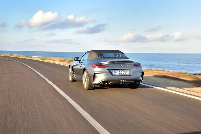 A rear exterior shot of the 2019 BMW Z4 convertible.