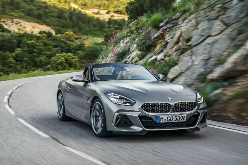A front exterior shot of the 2019 BMW Z4 convertible.