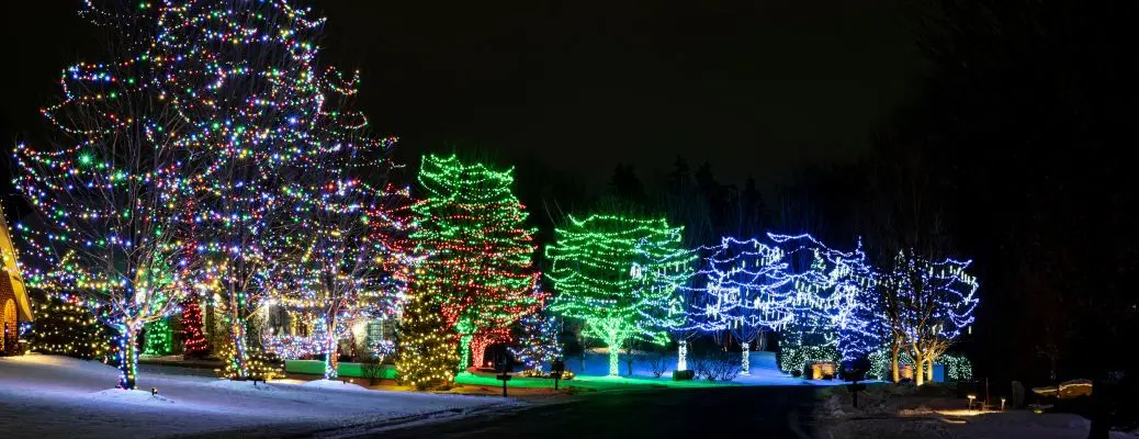 colorful holiday lights display in suburb