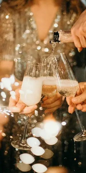 A New Year's Eve celebration with champagne.