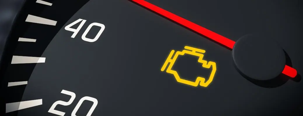 Engine malfunction warning light control in car dashboard. 3D re