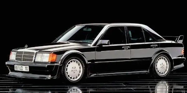 Black 1989 Mercedes-Benz 190 E on Black Background