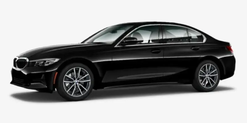 Jet Black 2020 BMW 3 Series on White Background