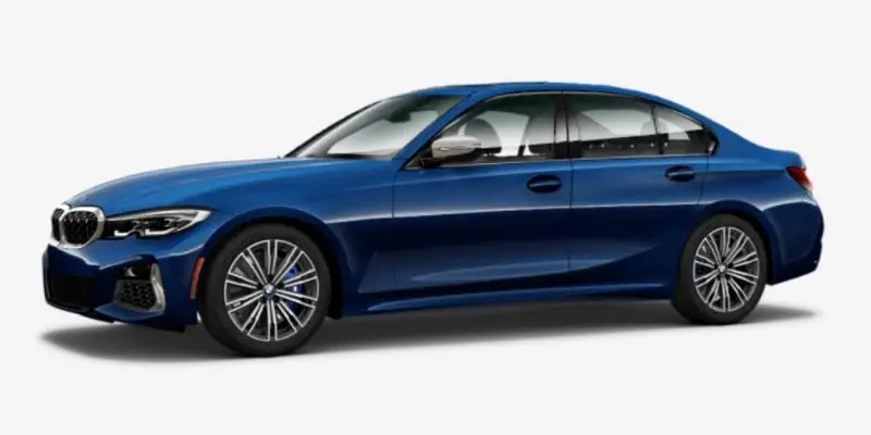 Tanzanite Blue II Metallic 2020 BMW 3 Series on White Background