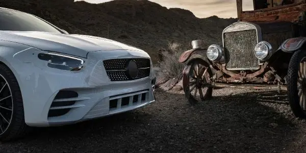 Close Up of White 2021 Mercedes-Benz E-Class Prototype Grille and Front Exterior