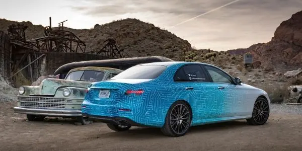 Blue and White 2021 Mercedes-Benz E-Class Prototype Rear Exterior
