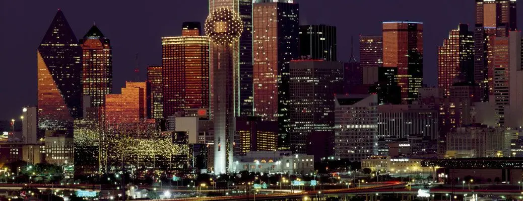 A shot of the Dallas skyline at night.