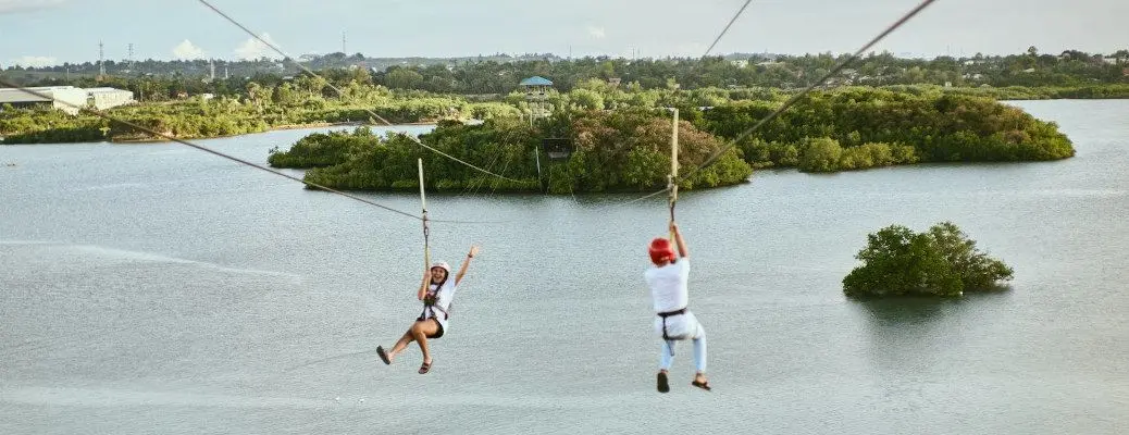 People ziplining at one of the top 3 places near Dallas.