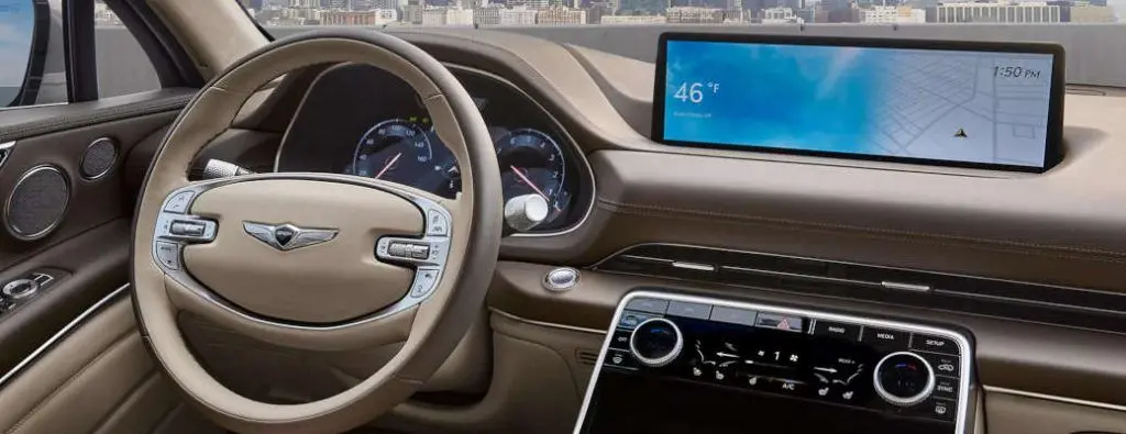 The sleek controls and displays in the 2024 Genesis GV80.