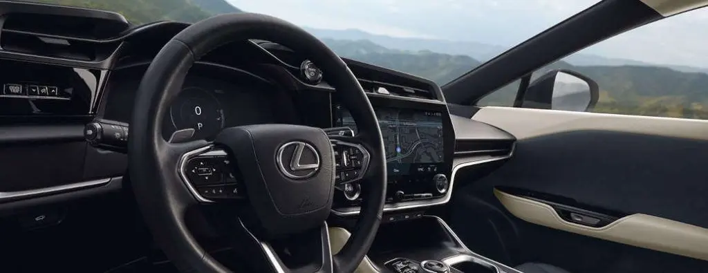 The sleek cockpit of the 2023 Lexus RZ, which has excellent overall performance.