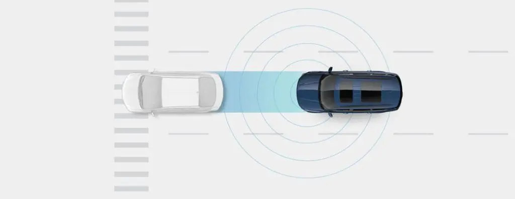 A rendering of the Forward Collision Avoidance safety feature in the Kia Telluride.