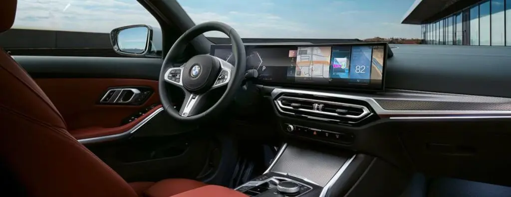 The cabin of a BMW 3-Series.