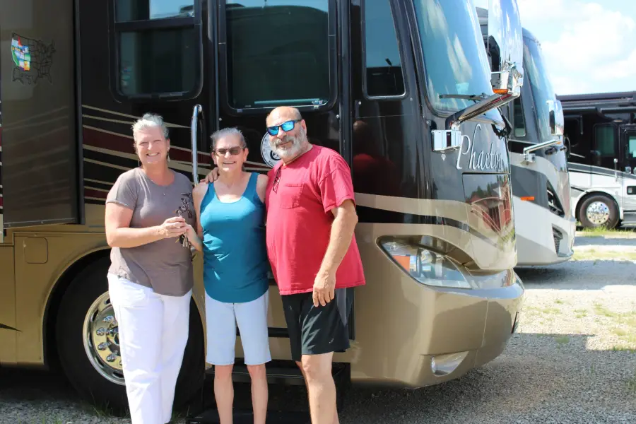 Travel trailer in wooded area
