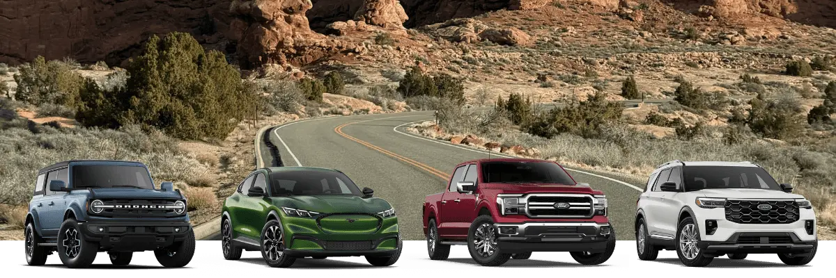 best ford vehicles in oennsylvanie with bronco, mustang mach-e, ford 150 and explorer car on display