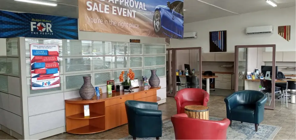 Budget Motors customer lounge and sales office area in Reno
