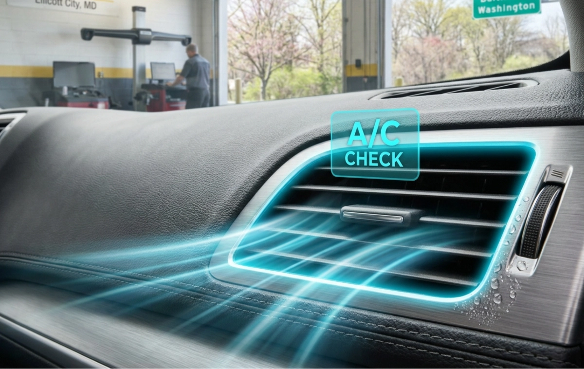 A close-up of a modern vehicle's dashboard air conditioning vent.
