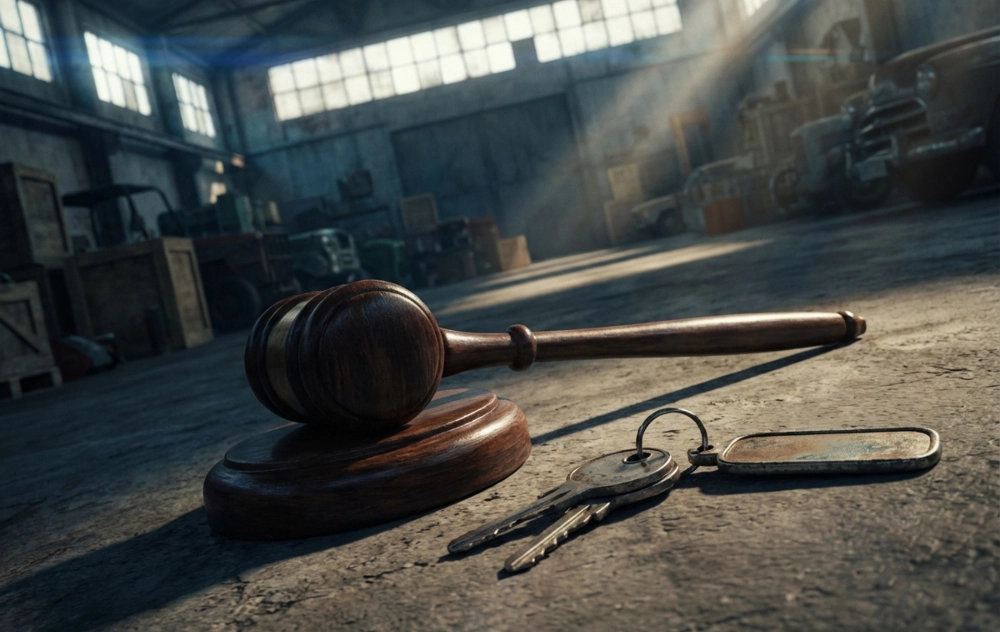 An auctioneer's gavel resting next to a set of car keys