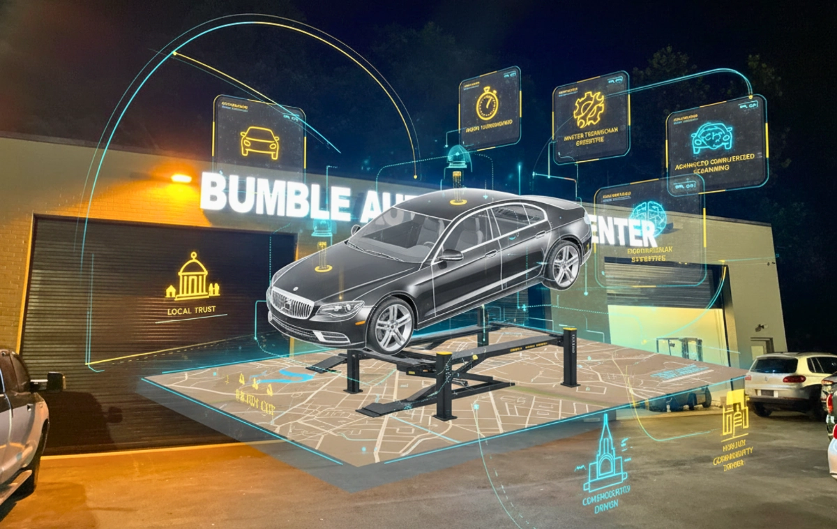 A central exploded-view isometric schematic of a luxury vehicle integrated with digital diagnostic nodes.