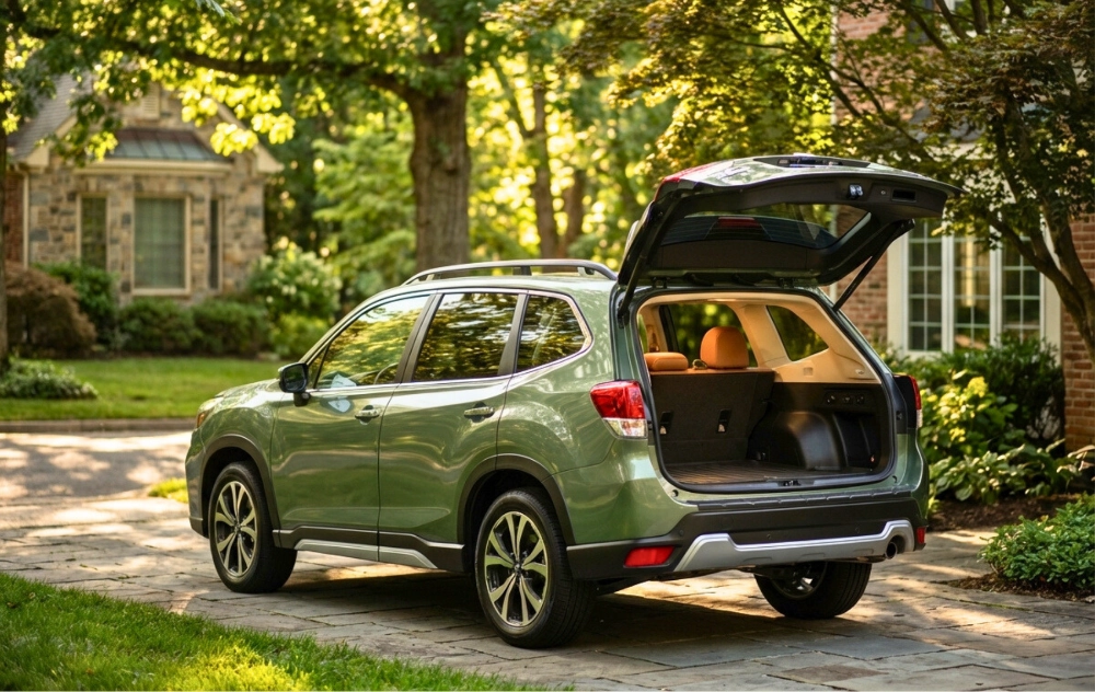 Mid-size SUV with open trunk