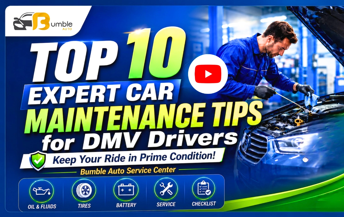 Open car hood revealing engine details alongside text overlays promoting preventive car maintenance tips.