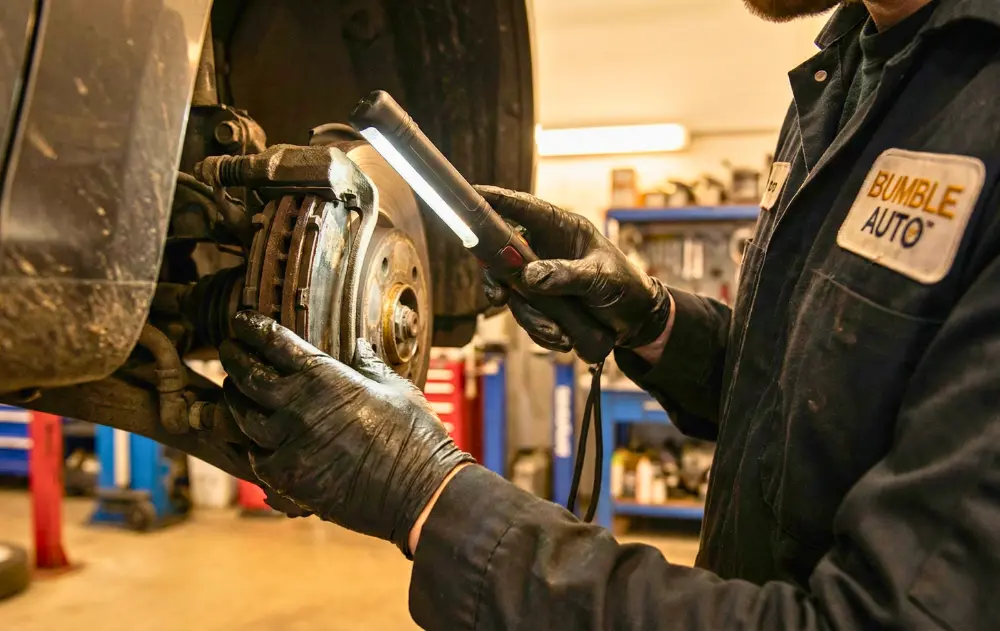 Bumble Auto's expert checking the brake