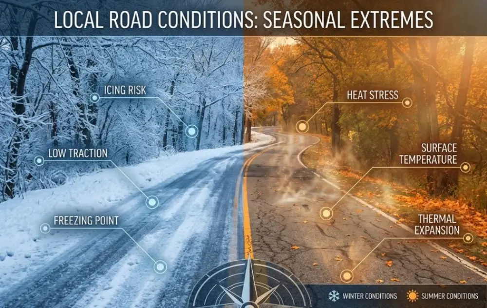Local road conditions and seasonal extremes