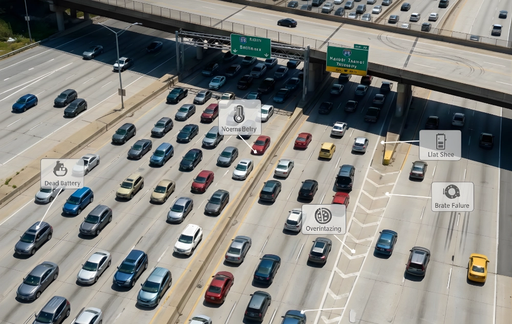 Aerial view of common highway breakdowns