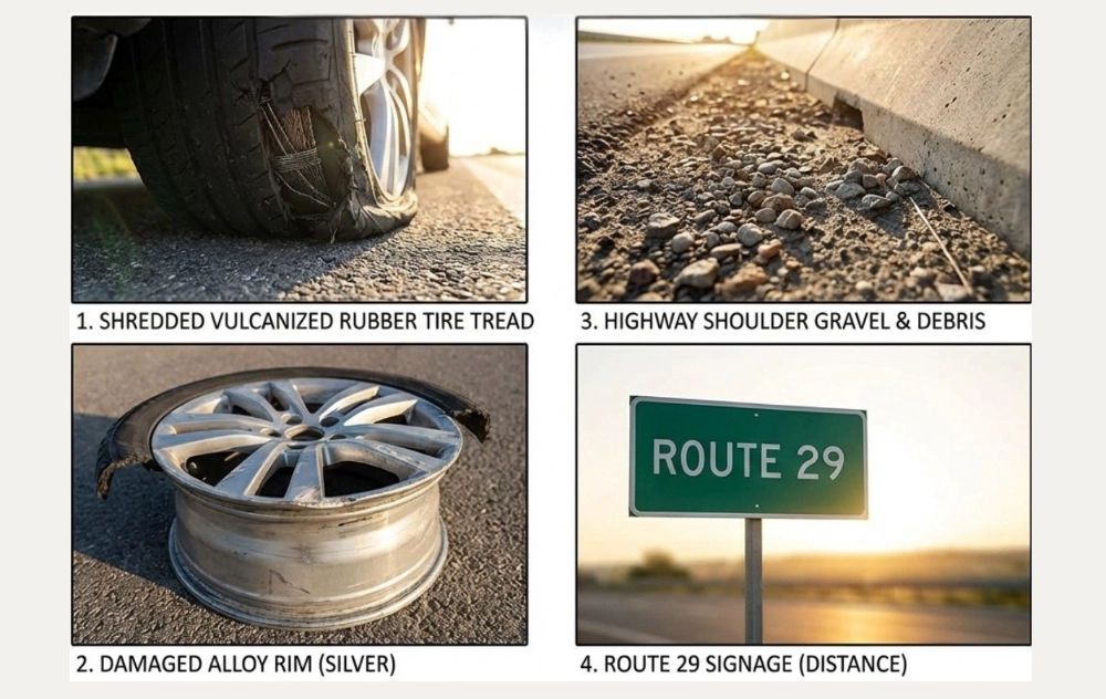 Damaged tire and rim road hazards