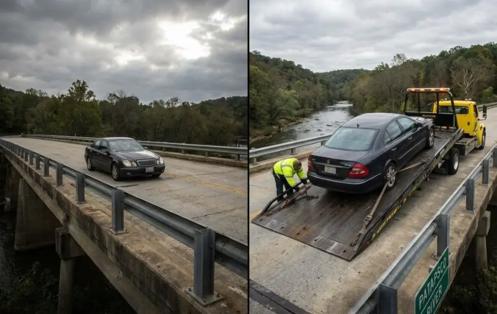 Stranded car being loaded onto tow truck