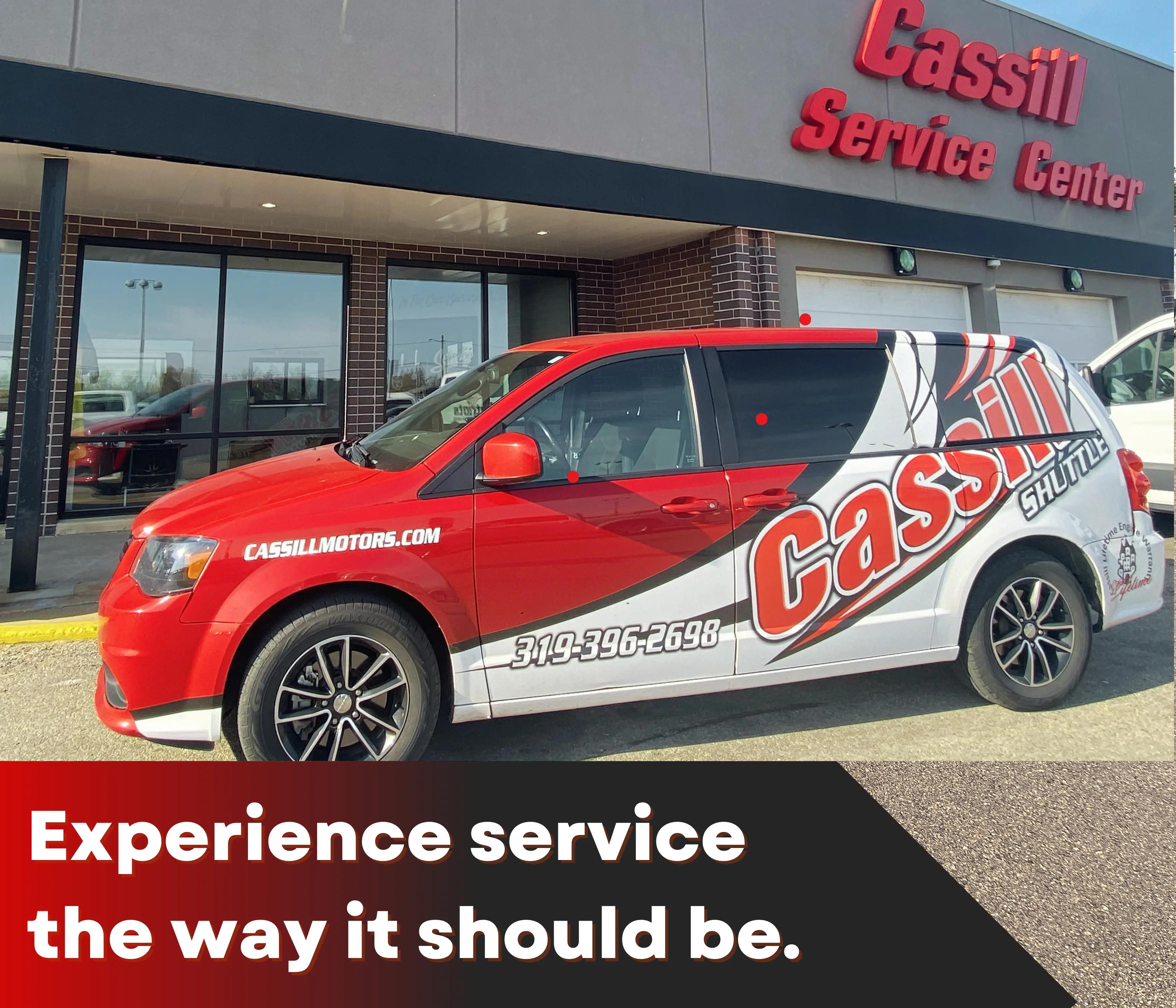 van in front of service center