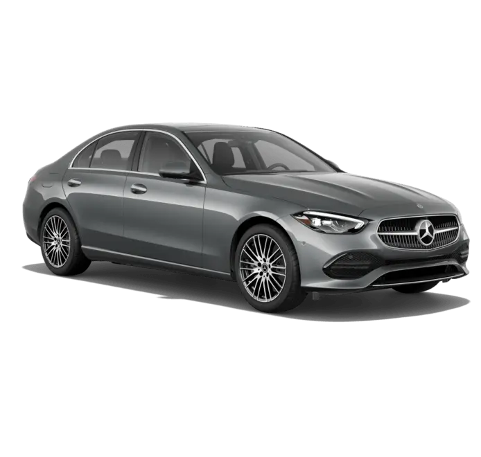 26 Mercedes-Benz C 300 4MATIC Sedan in Selenite Grey in three quarter.