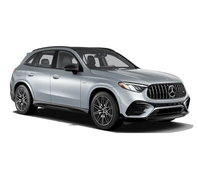 26 Mercedes-Benz AMG GLC 43 SUV in Cirrus Silver in three quarter.