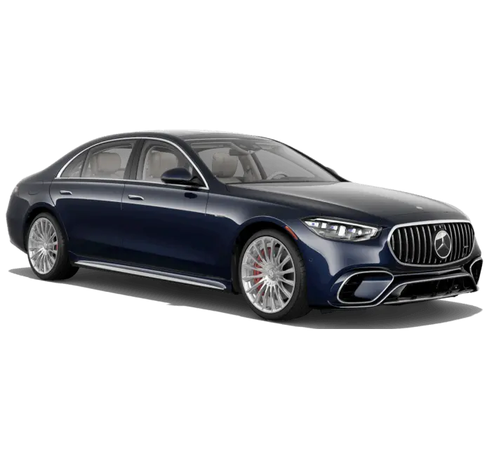 26 Mercedes-Benz AMG S 63 E PERFORMANCE Sedan in Nautical Blue in three quarter.