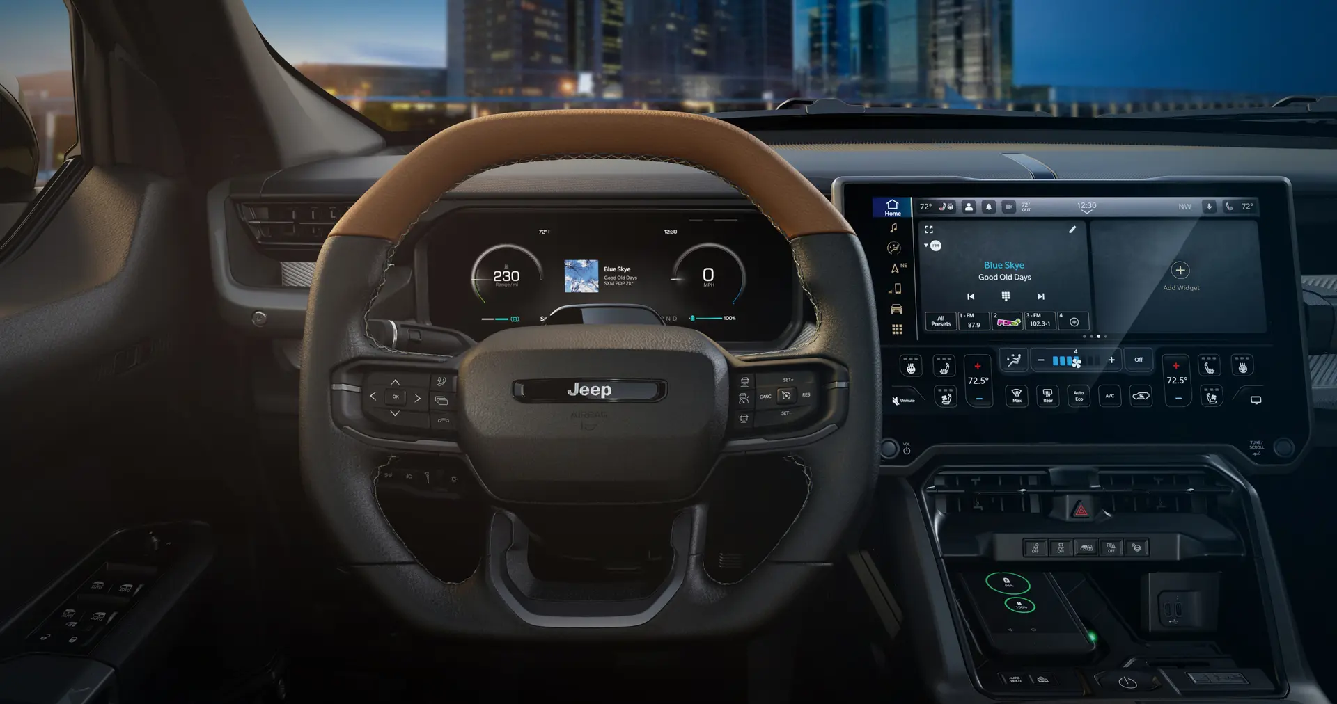 The front dash of the jeep recon.