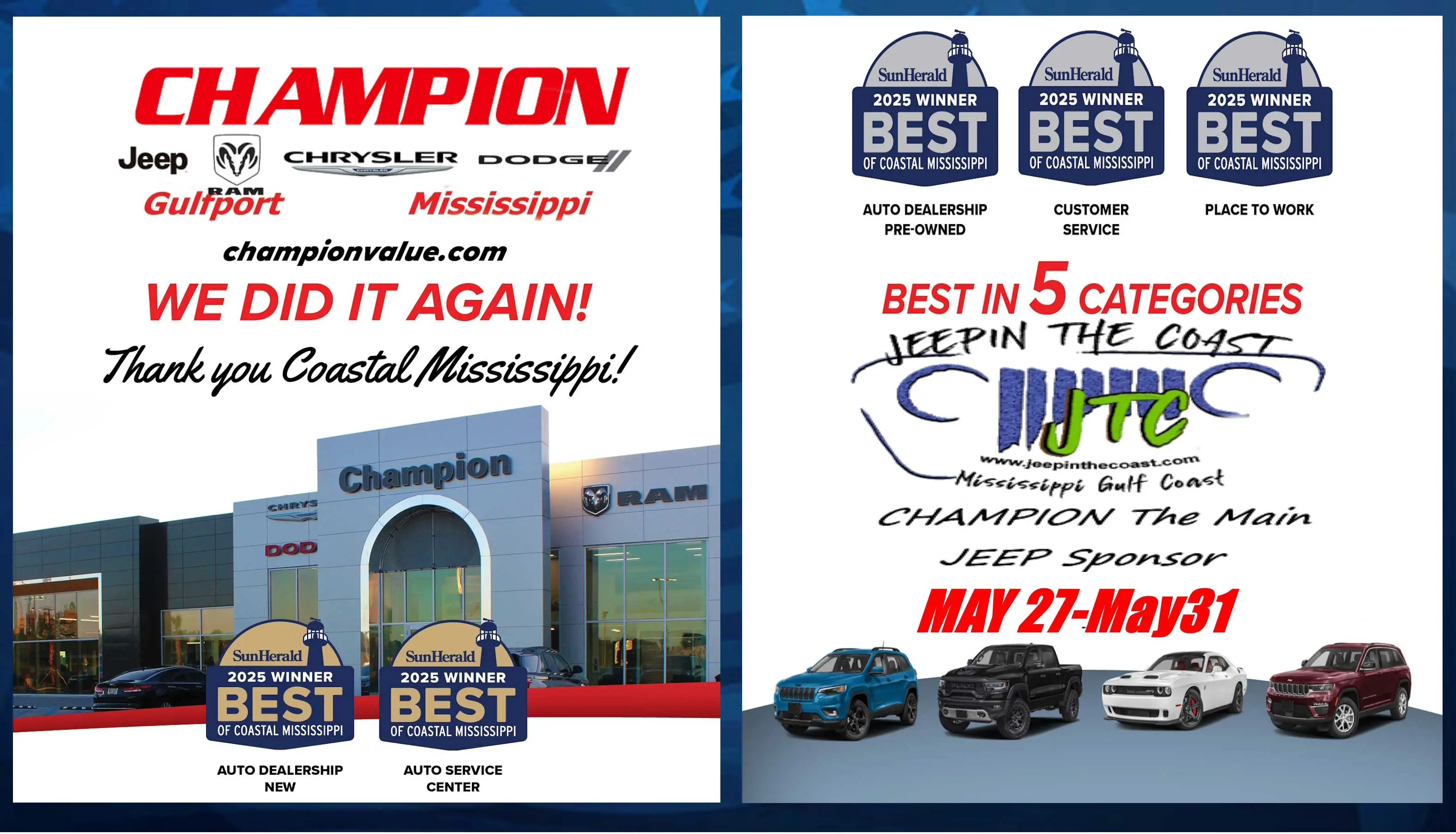 2025 Best of Awards display showing wards won by Champion CDJR